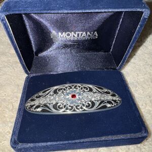 Montana Silversmiths Brooch Pin Silver Red Center Stone Black Center Attention